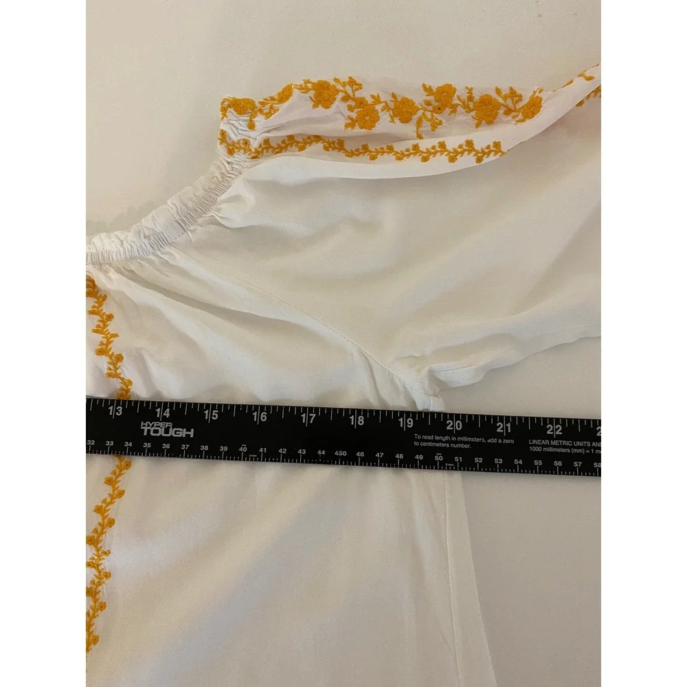 Savanna Jane L White Yellow Embroidered Peasant Blouse Bell Sleeve Top  Boho 099 - Picture 8 of 11